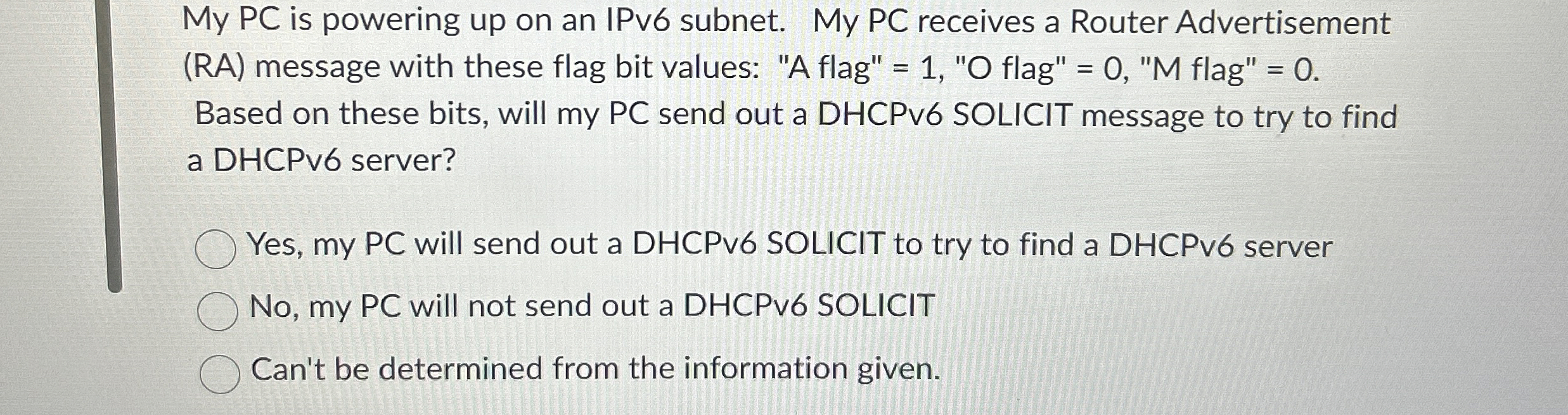 My PC is powering up on an IPv 6 subnet. My PC
