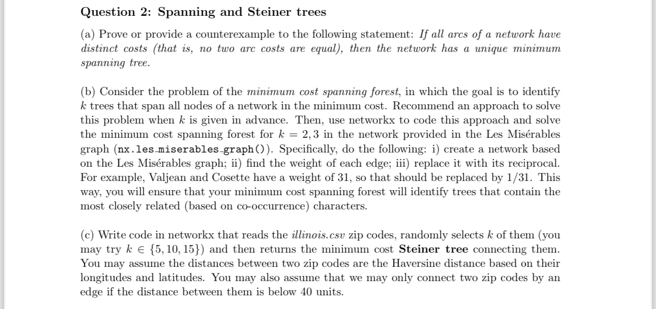 Question 2 : Spanning and Steiner trees ( a )