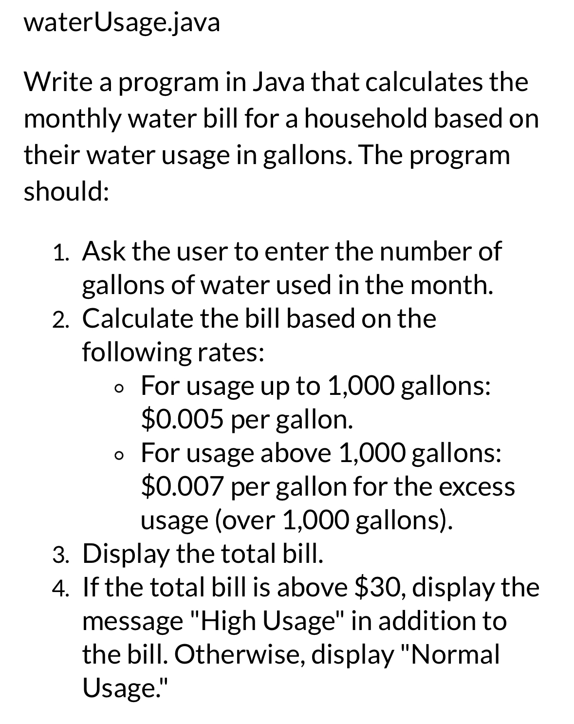 waterUsage.java Write a program in Java that