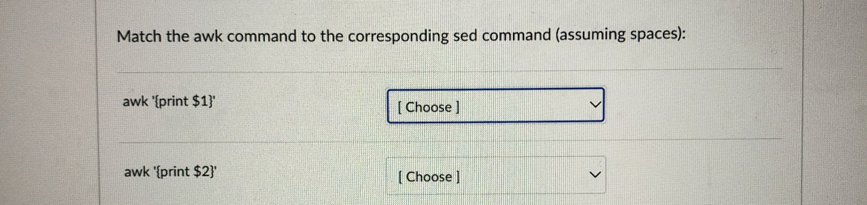 Match the awk command to the corresponding sed