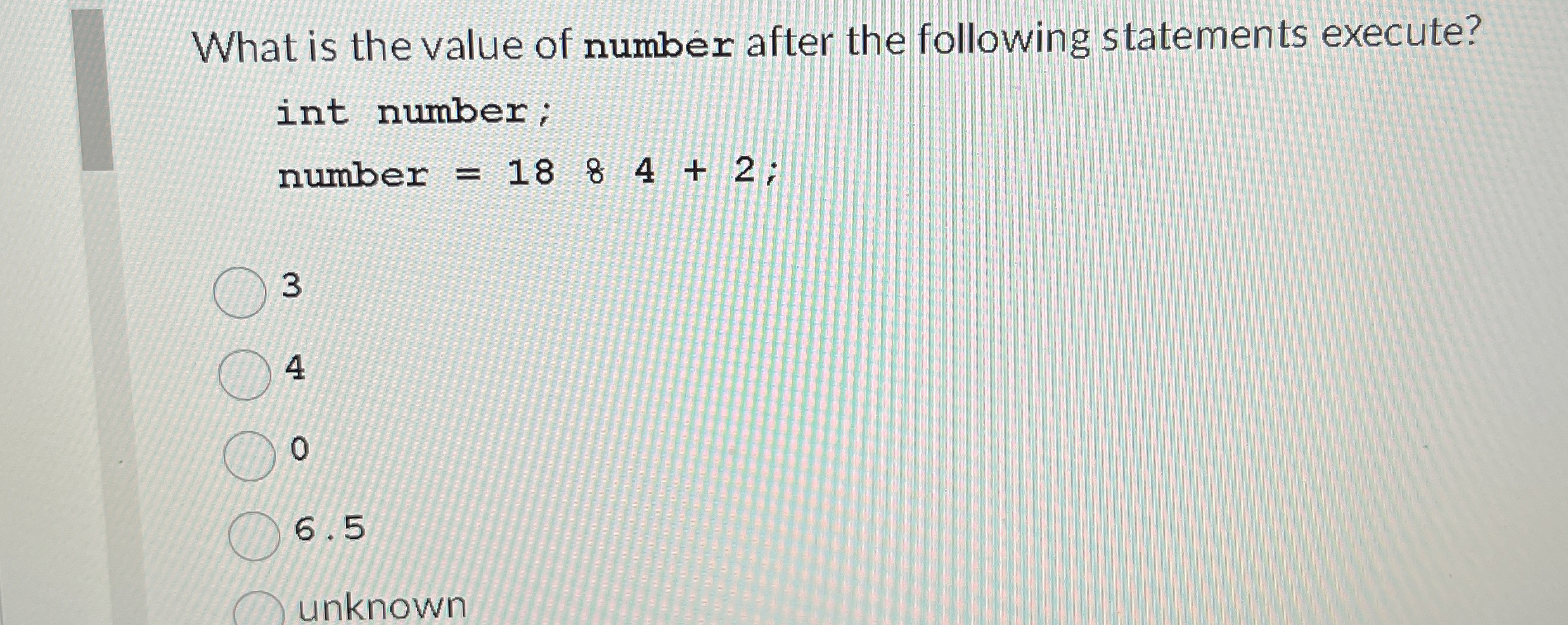 What is the value of number after the following