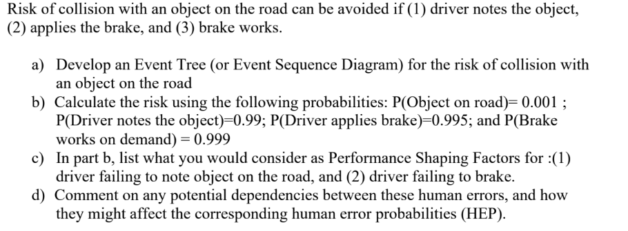 Risk of collision with an object on the road can