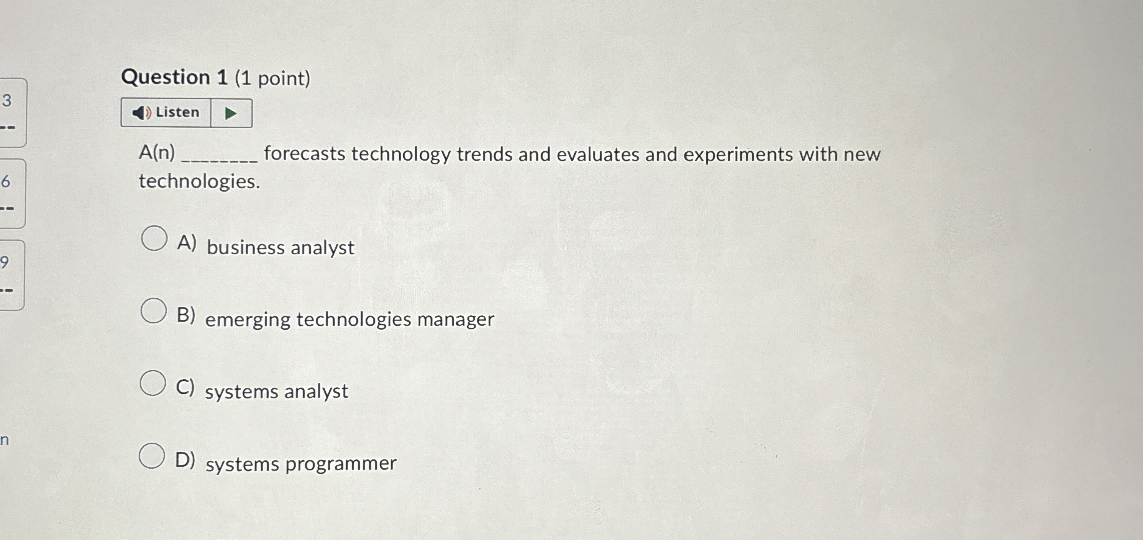 Question 1 ( 1 point ) A ( n ) forecasts