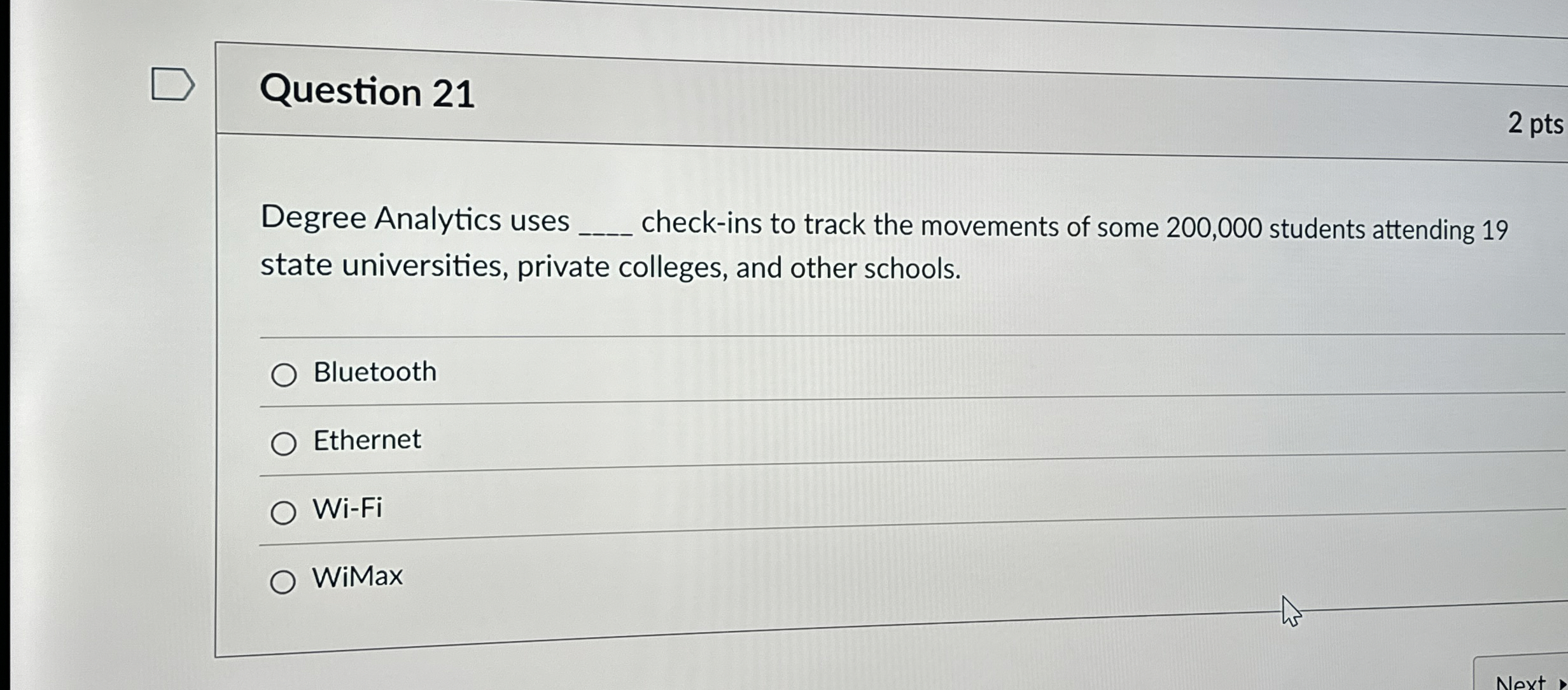 Question 2 1 Degree Analytics uses check - ins to