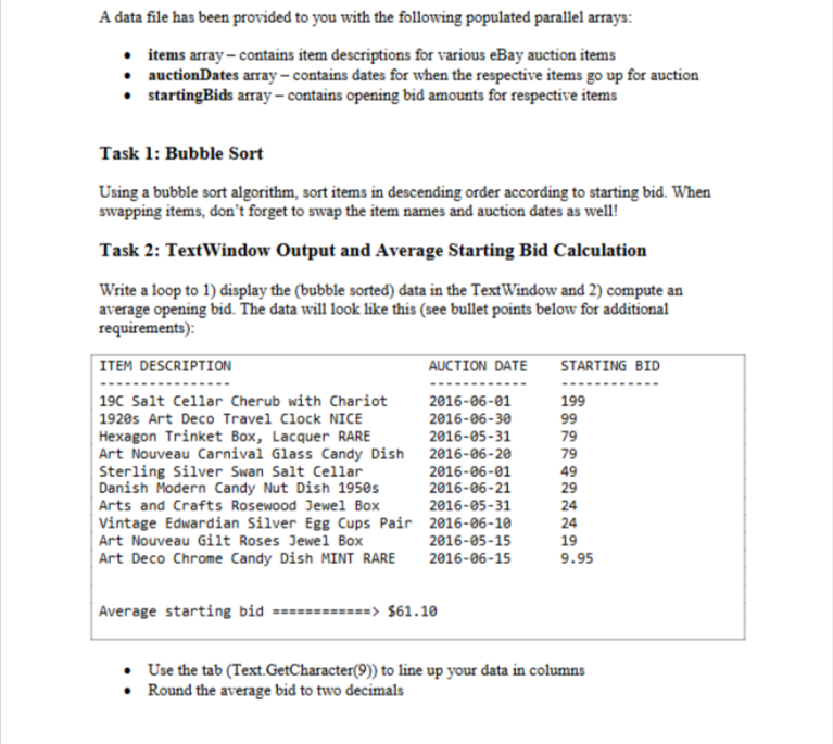 A data file has been provided to you with the