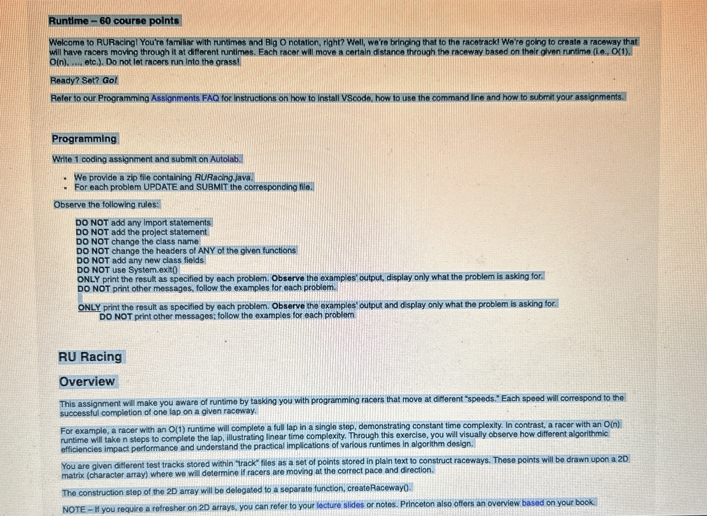 Runtime - 6 0 course points Welcome to RURacingl