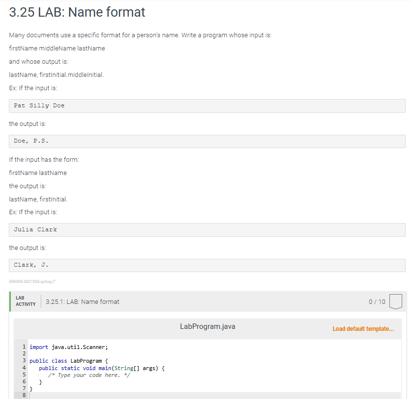 3 . 2 5 LAB: Name format Many documents use a