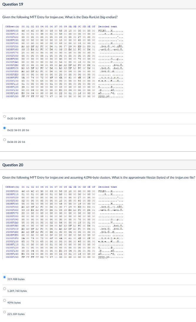 Given the following MFT Entry for trojan.exe,