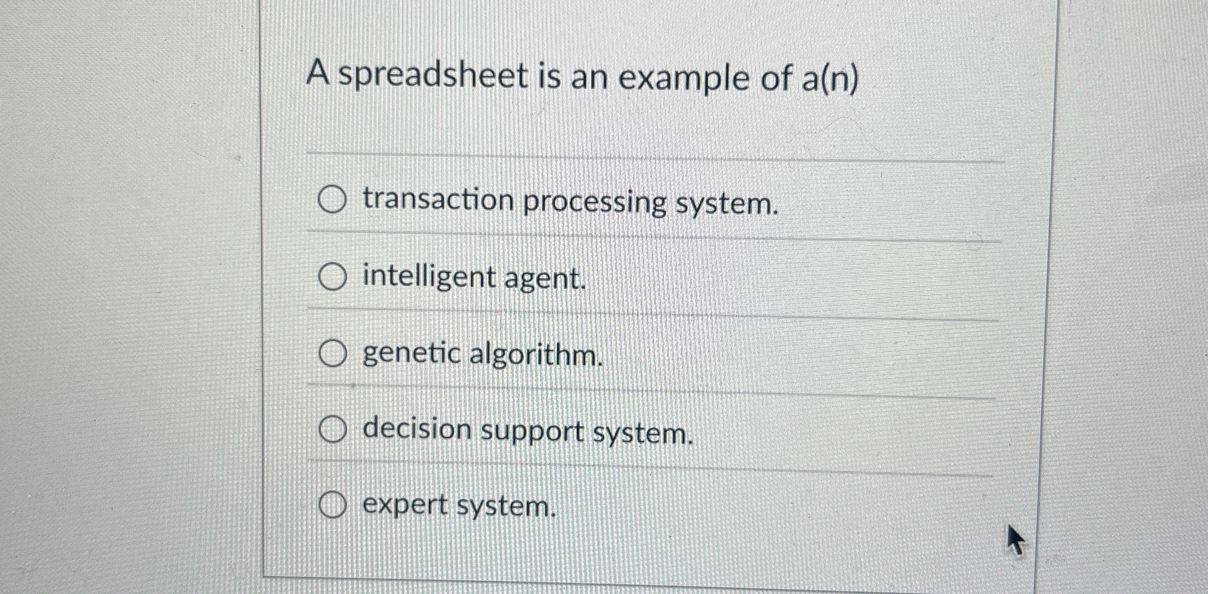 A spreadsheet is an example of a ( n )