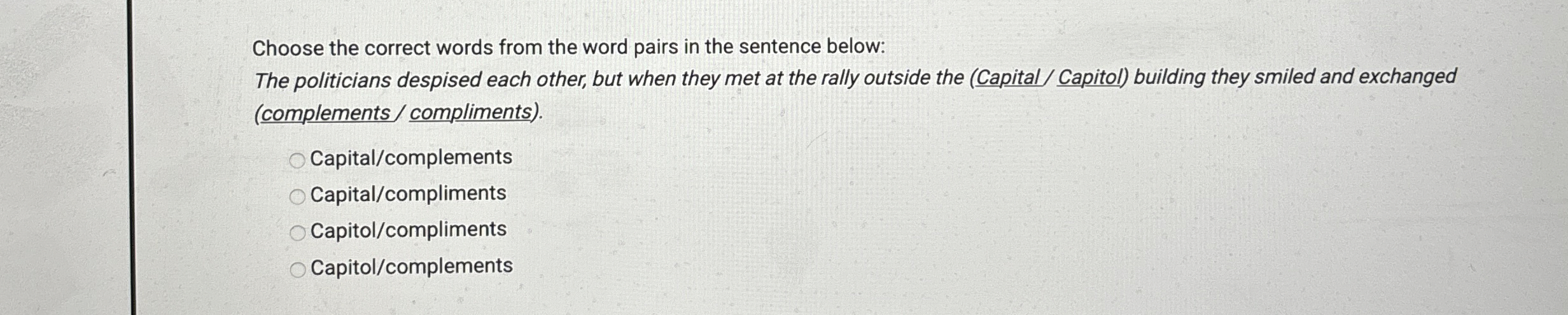 Choose the correct words from the word pairs in