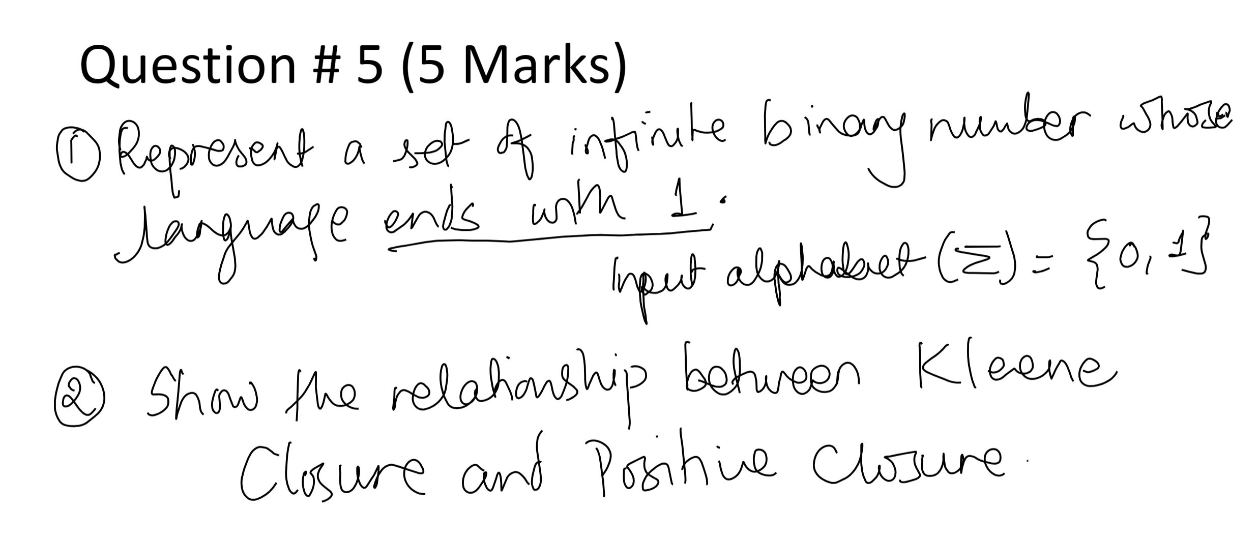 Question # 5 ( 5 Marks ) ( 1 ) Represent a set of