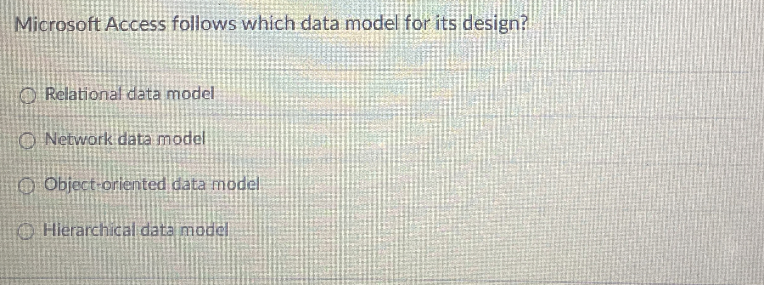 Microsoft Access follows which data model for its