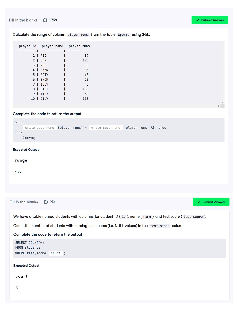 Calculate the range of column player _ runs from