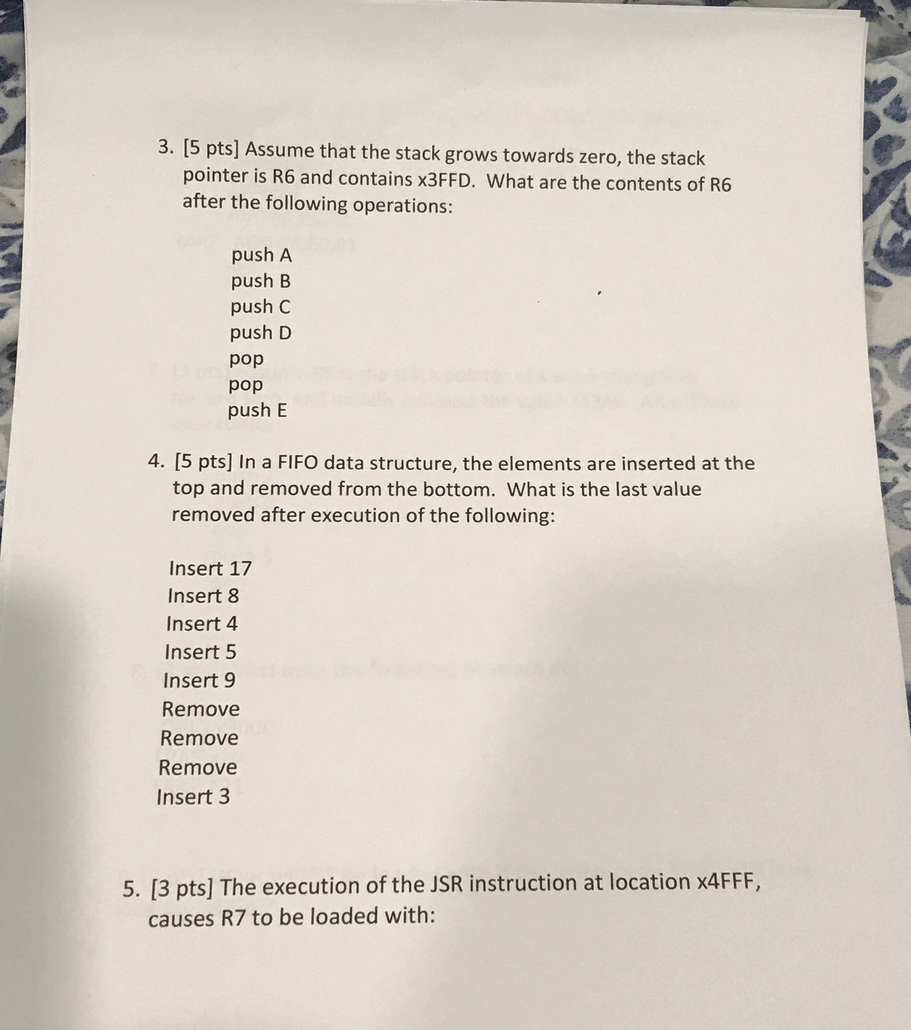 [ 5 pts ] Assume that the stack grows towards