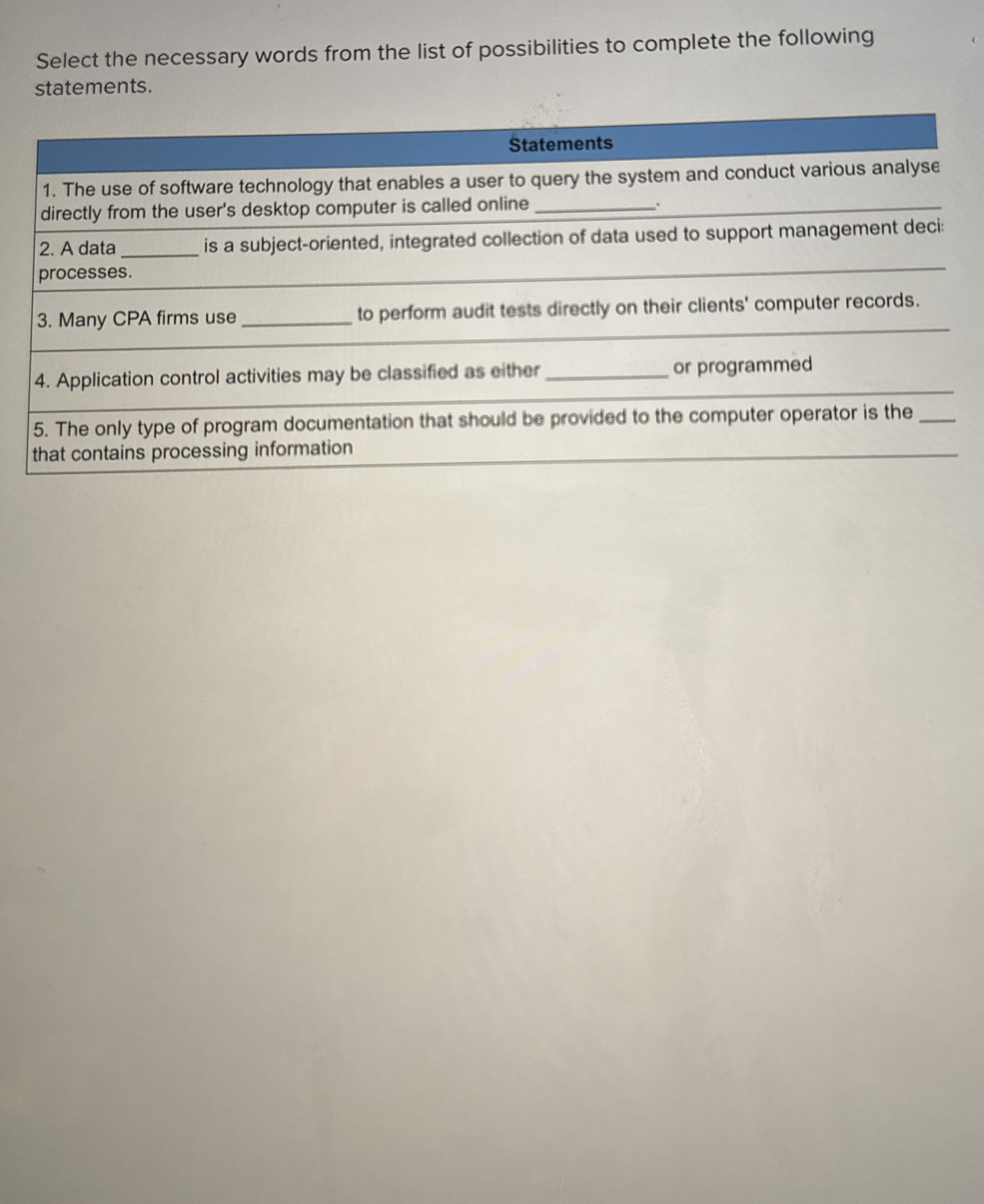 Select the necessary words from the list of