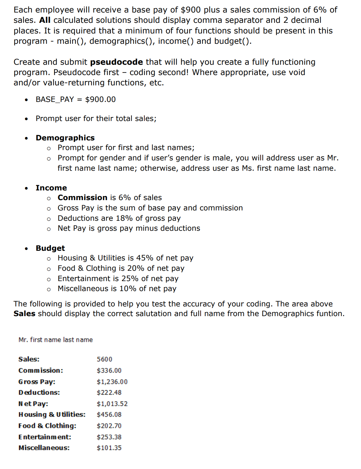 Each employee will receive a base pay of \ ( \ $