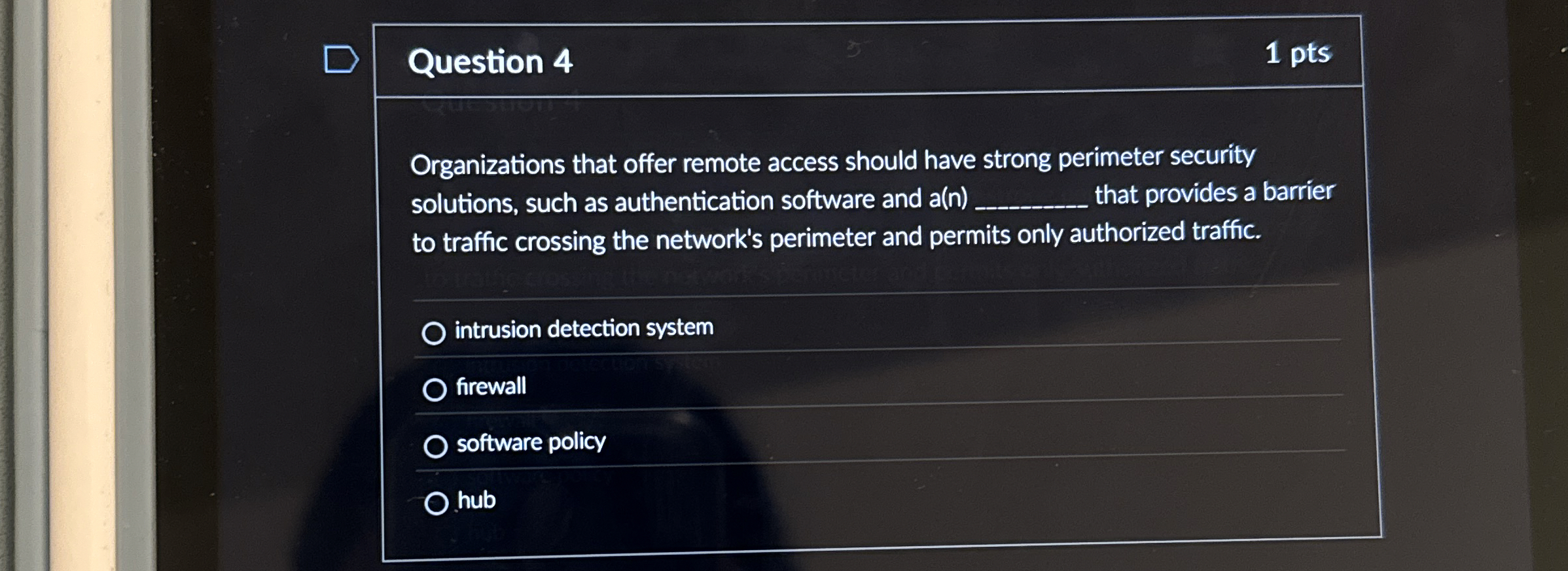 Question 4 1 pts Organizations that offer remote