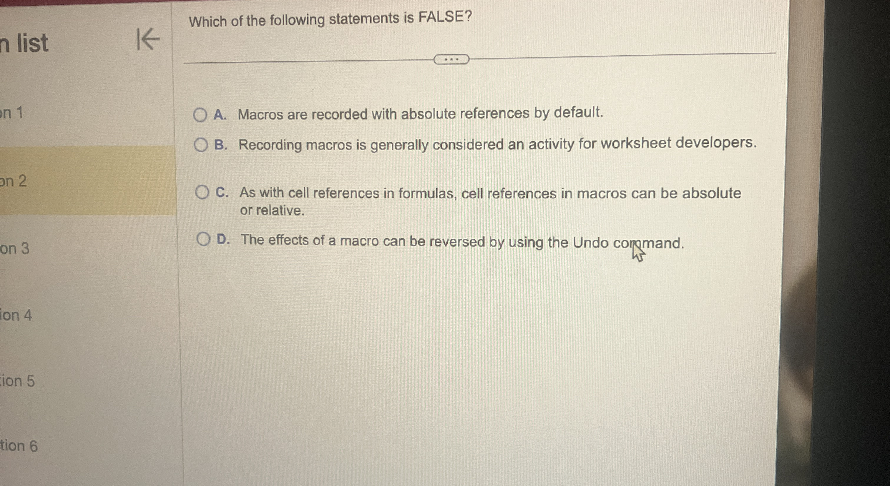 Which of the following statements is FALSE? n