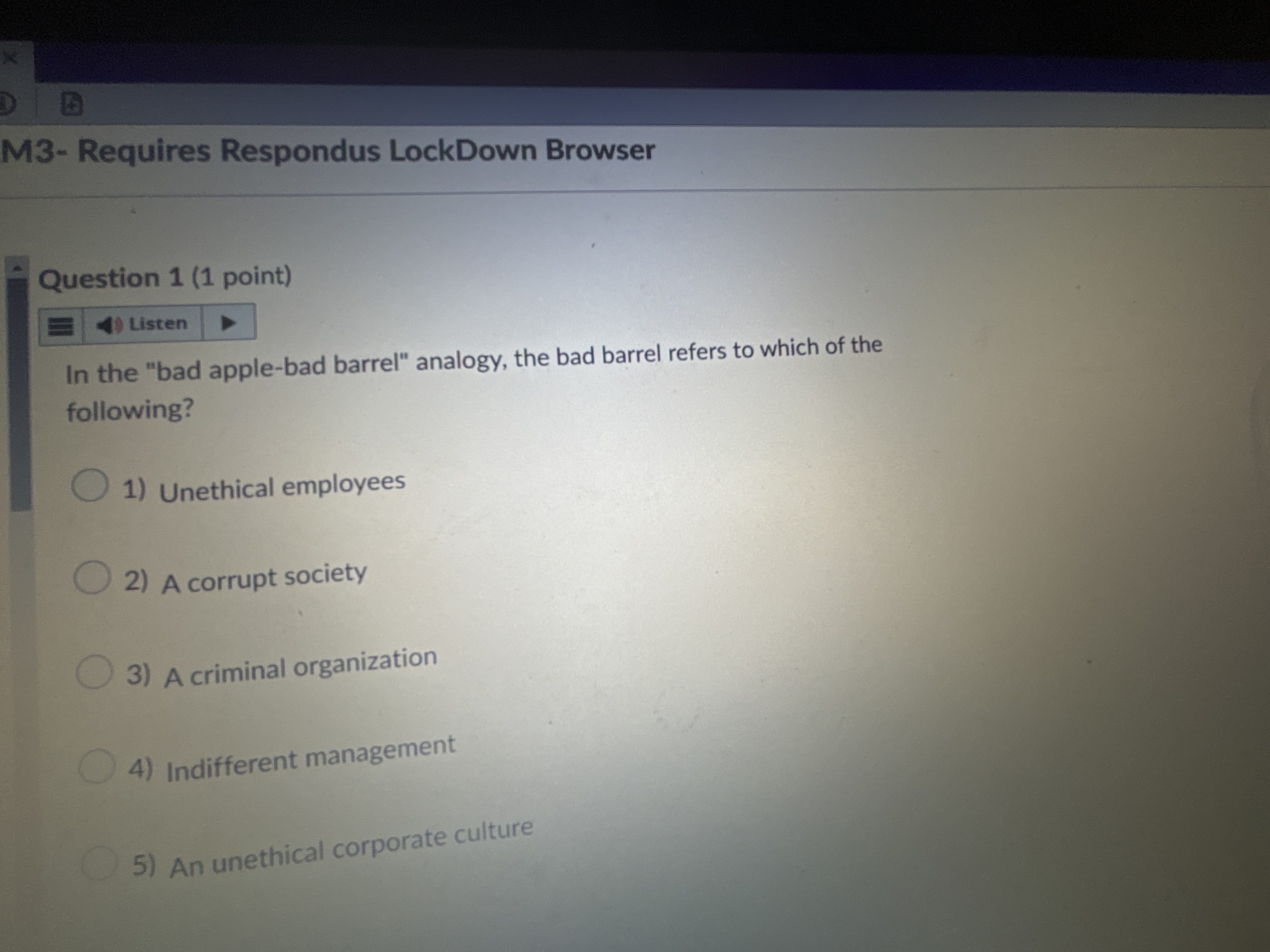 Question 1 ( 1 point ) In the "bad apple - bad