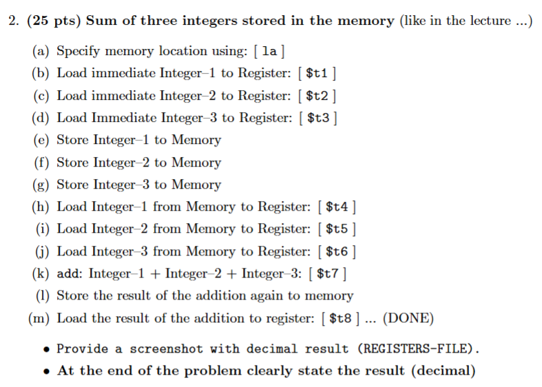 2 . ( 2 5 pts \ ( ) \ ) Sum of three integers