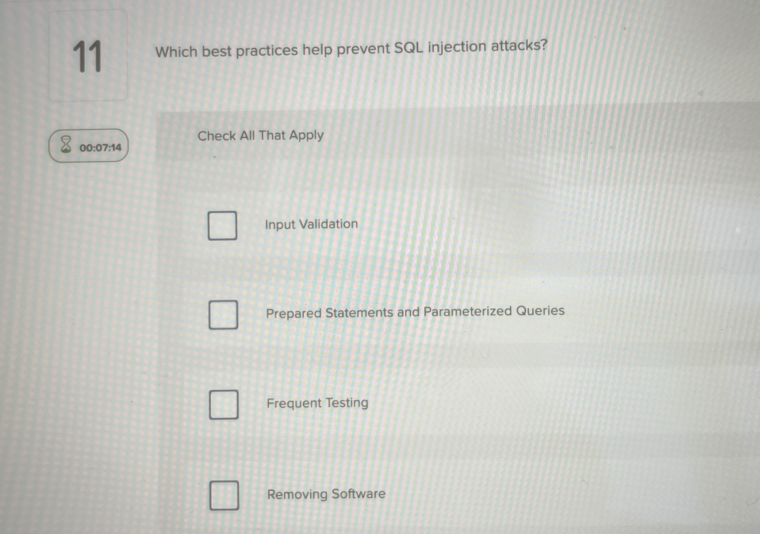 1 1 Which best practices help prevent SQL