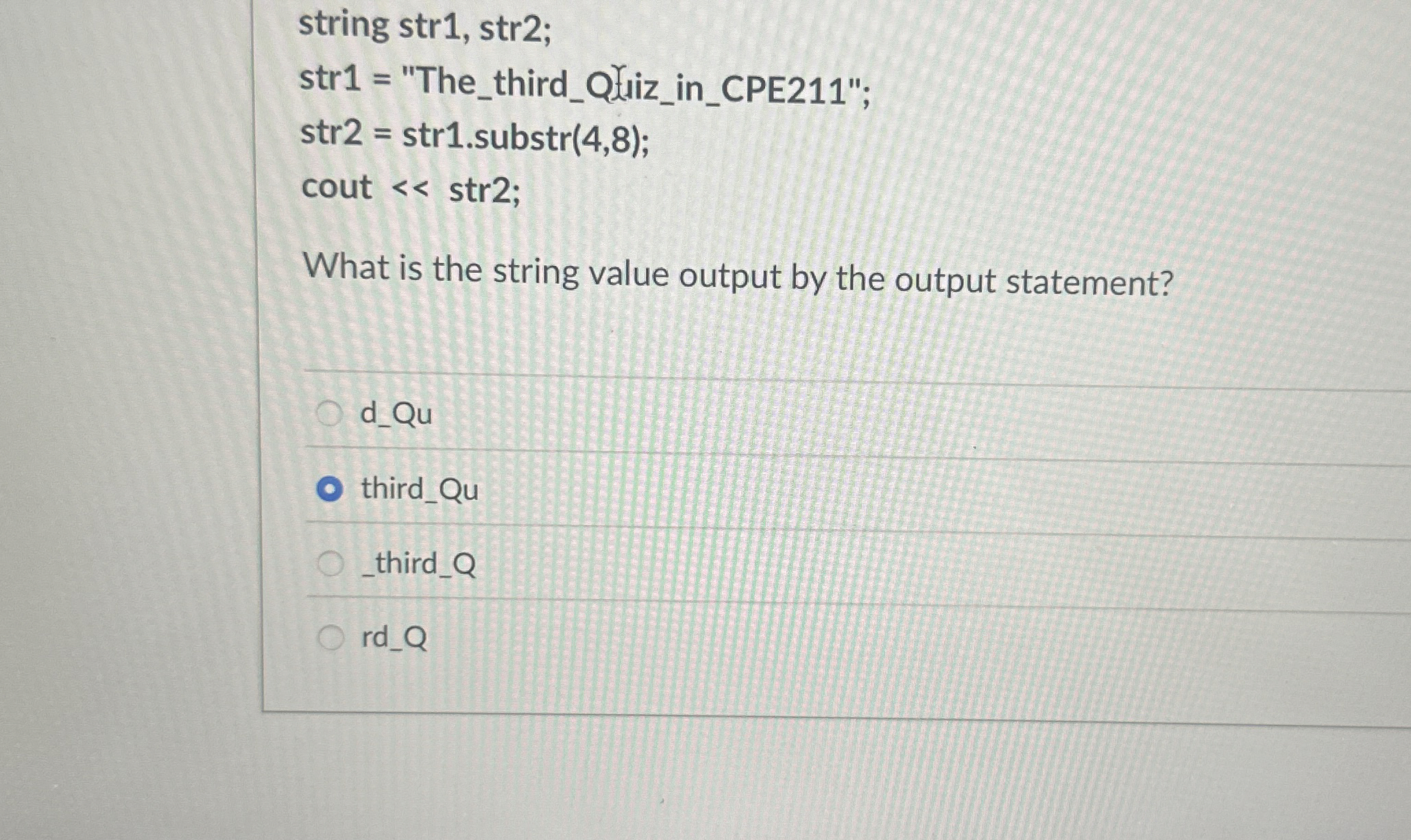 string str 1 , str 2 ; str 1 = "The _ third _