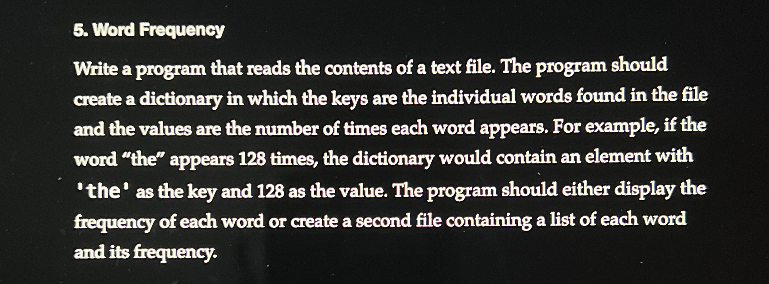 Word Frequency Write a program that reads the