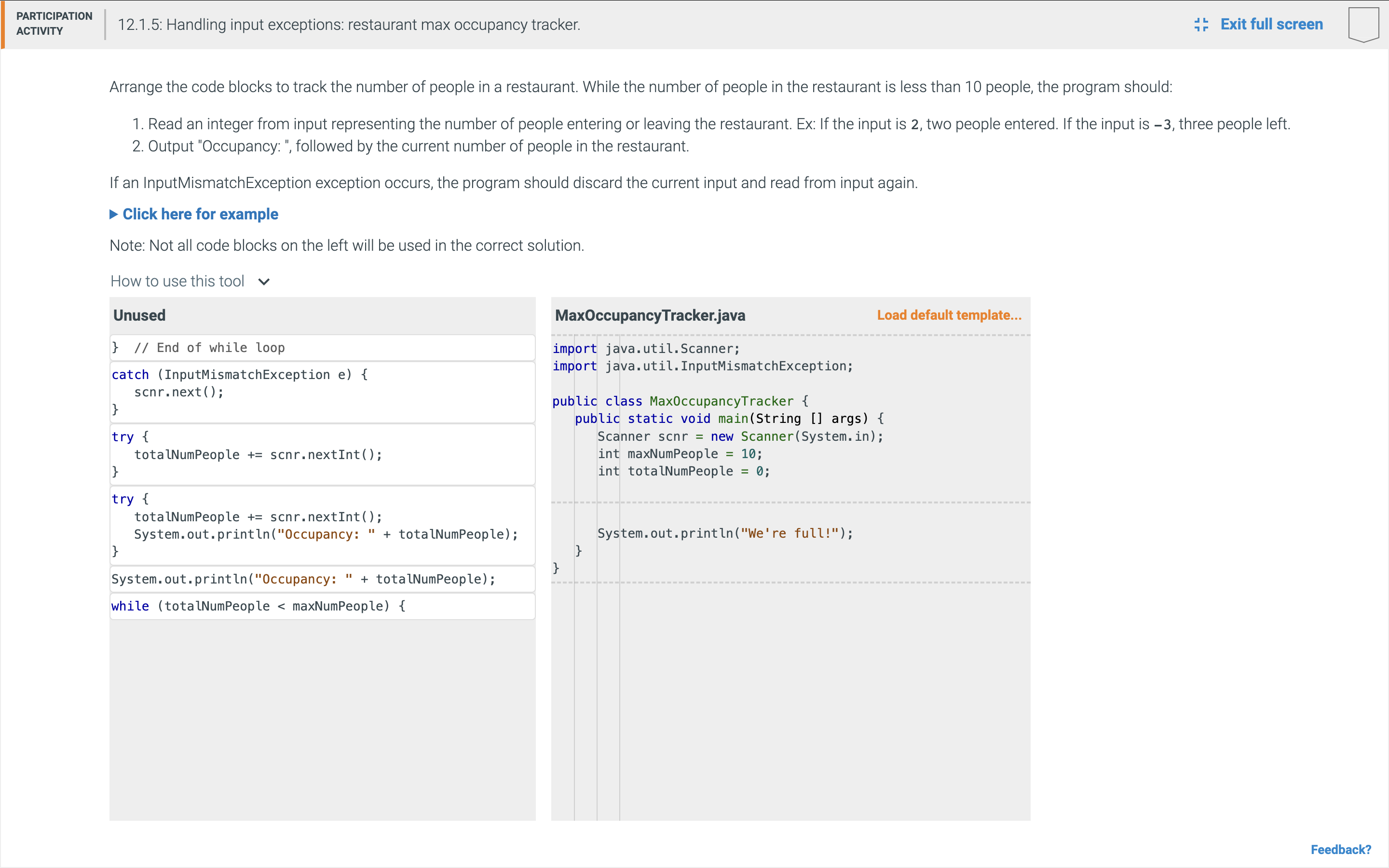 Arrange the code blocks to track the number of