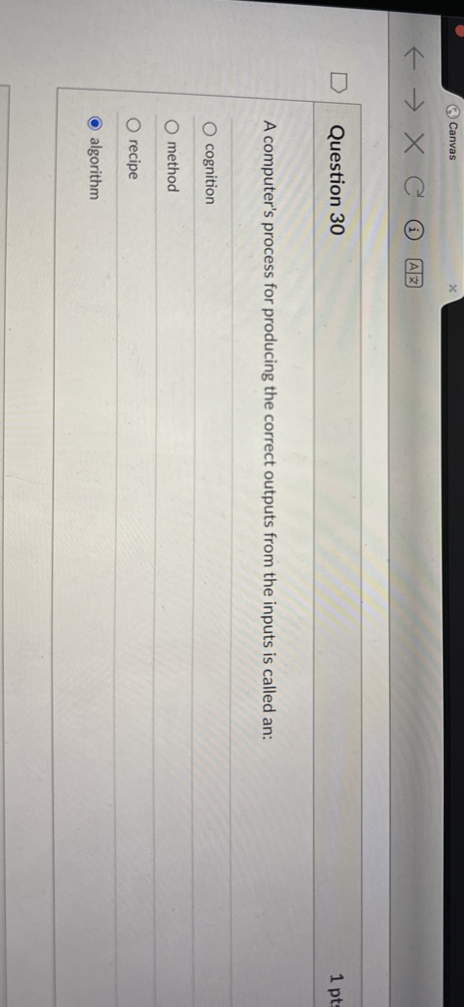 Question 3 0 A computer's process for producing
