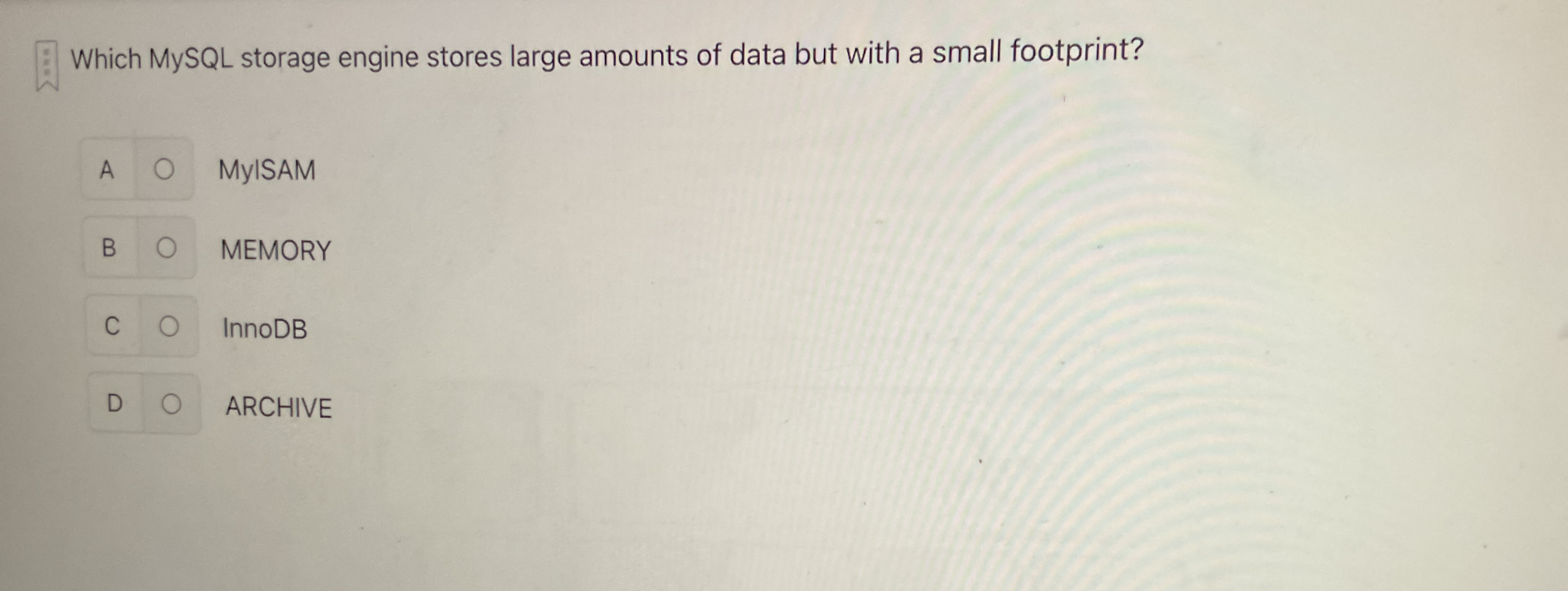 Which MySQL storage engine stores large amounts