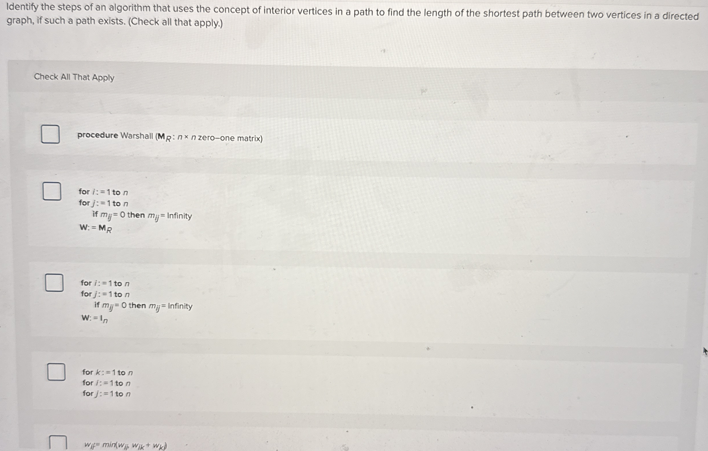 Identify the steps of an algorithm that uses the