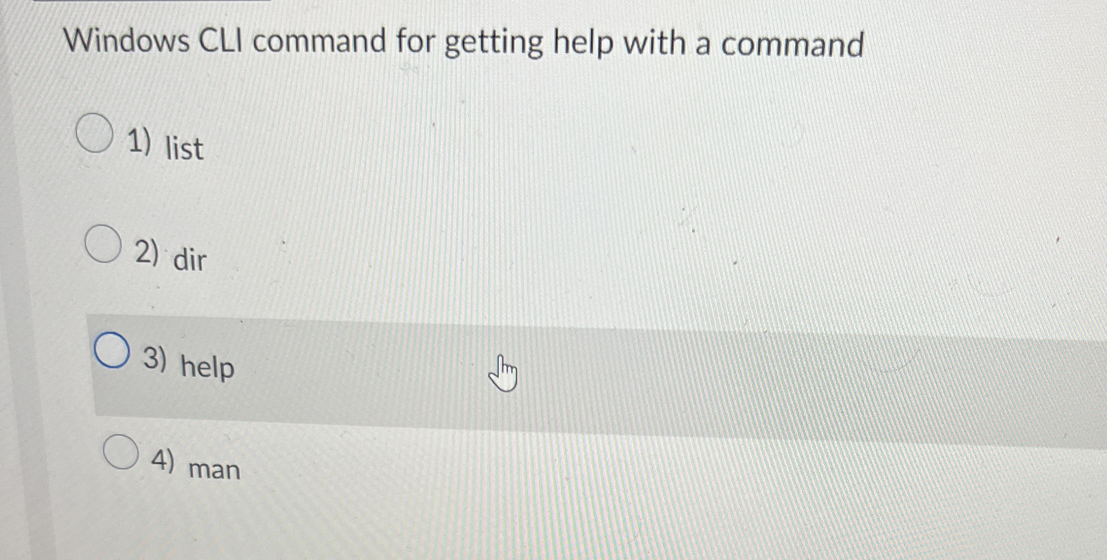 Windows CLI command for getting help with a
