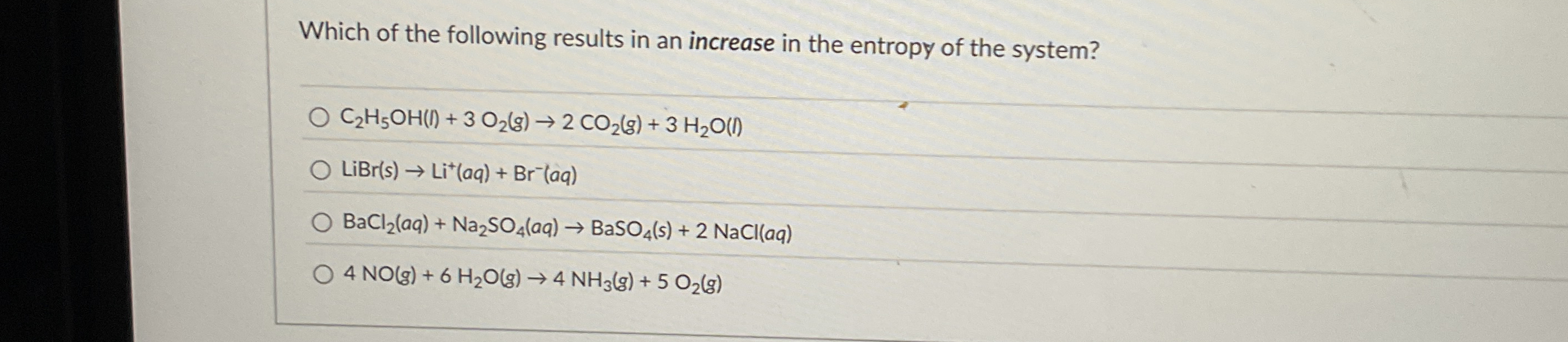 Which of the following results in an increase in