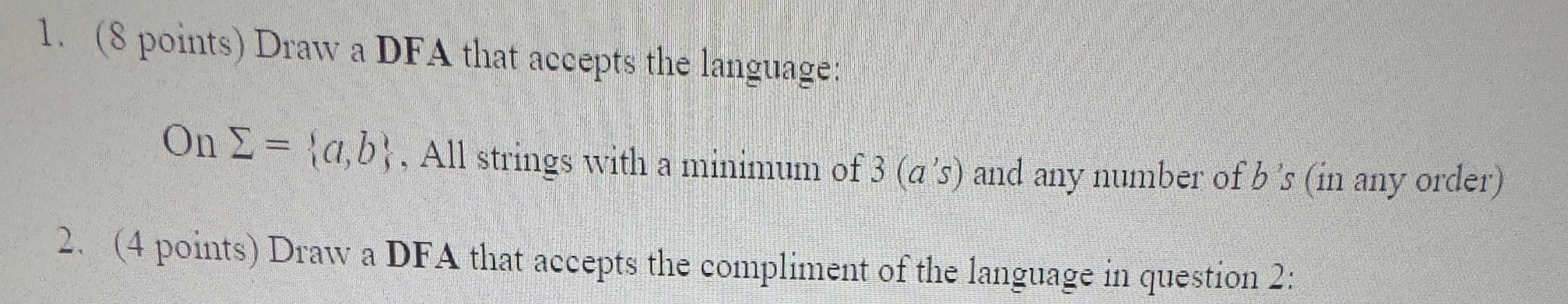 ( S points ) Draw a DFA that accepts the