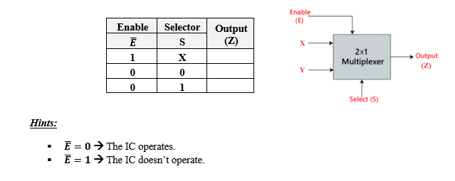 Create the truth table below by selecting between