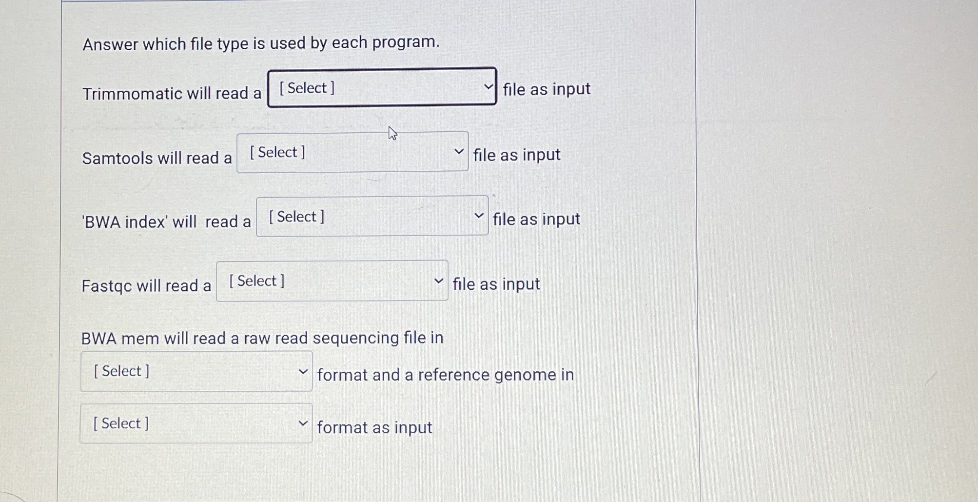 Answer which file type is used by each program.