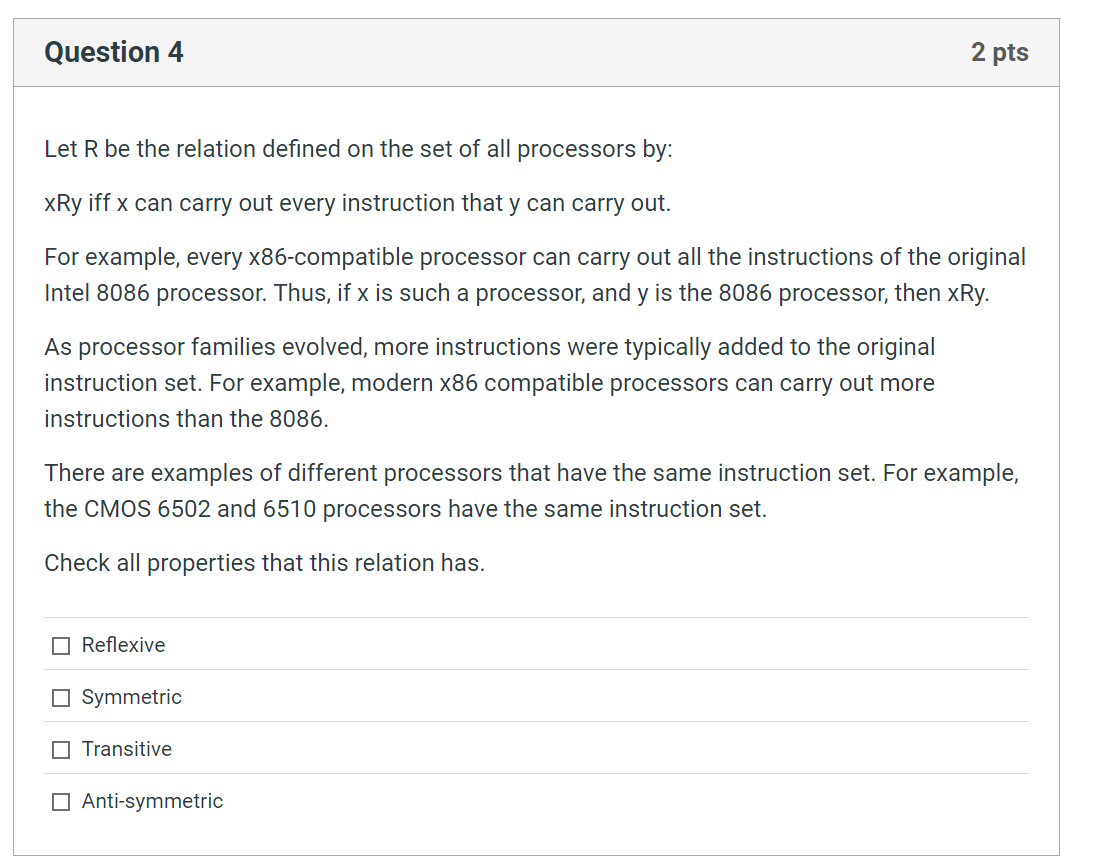 Question 4 Let \ ( R \ ) be the relation defined