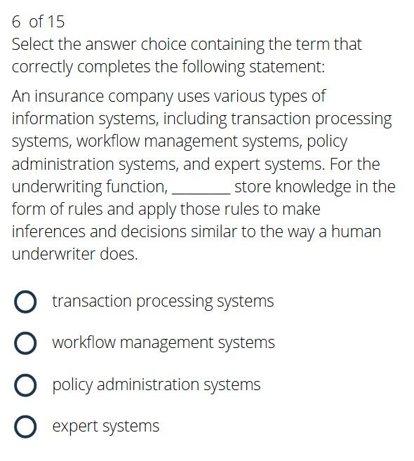 6 of 1 5 Select the answer choice containing the