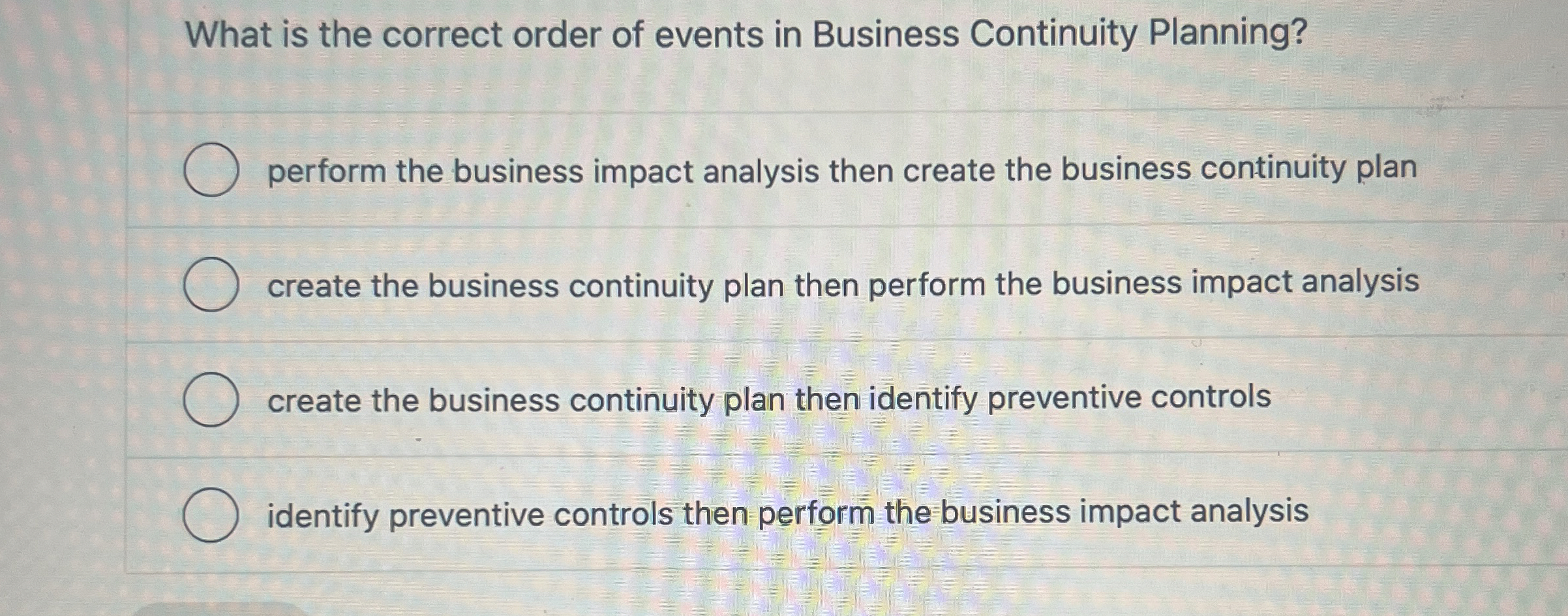 What is the correct order of events in Business