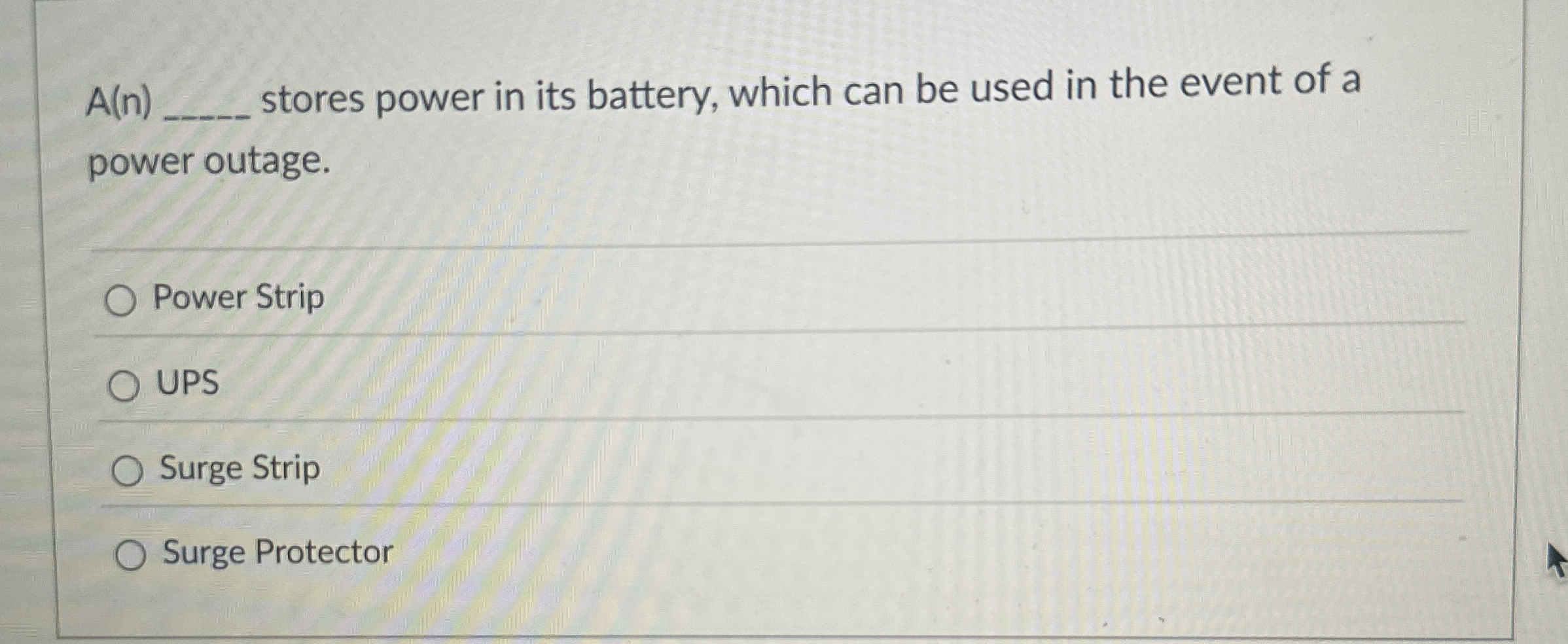 A ( n ) stores power in its battery, which can be