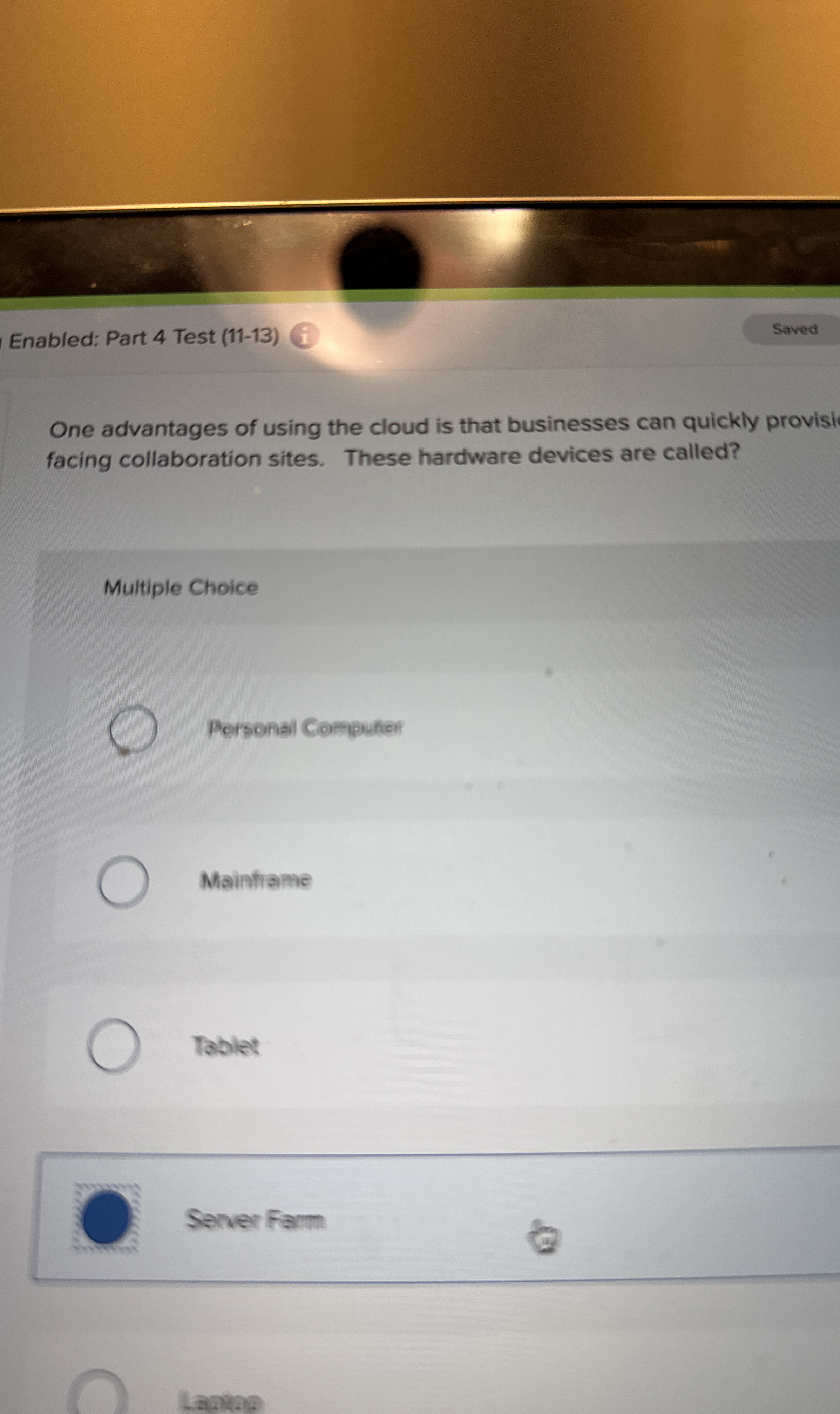 Enabled: Part 4 Test ( 1 1 - 1 3 ) i One