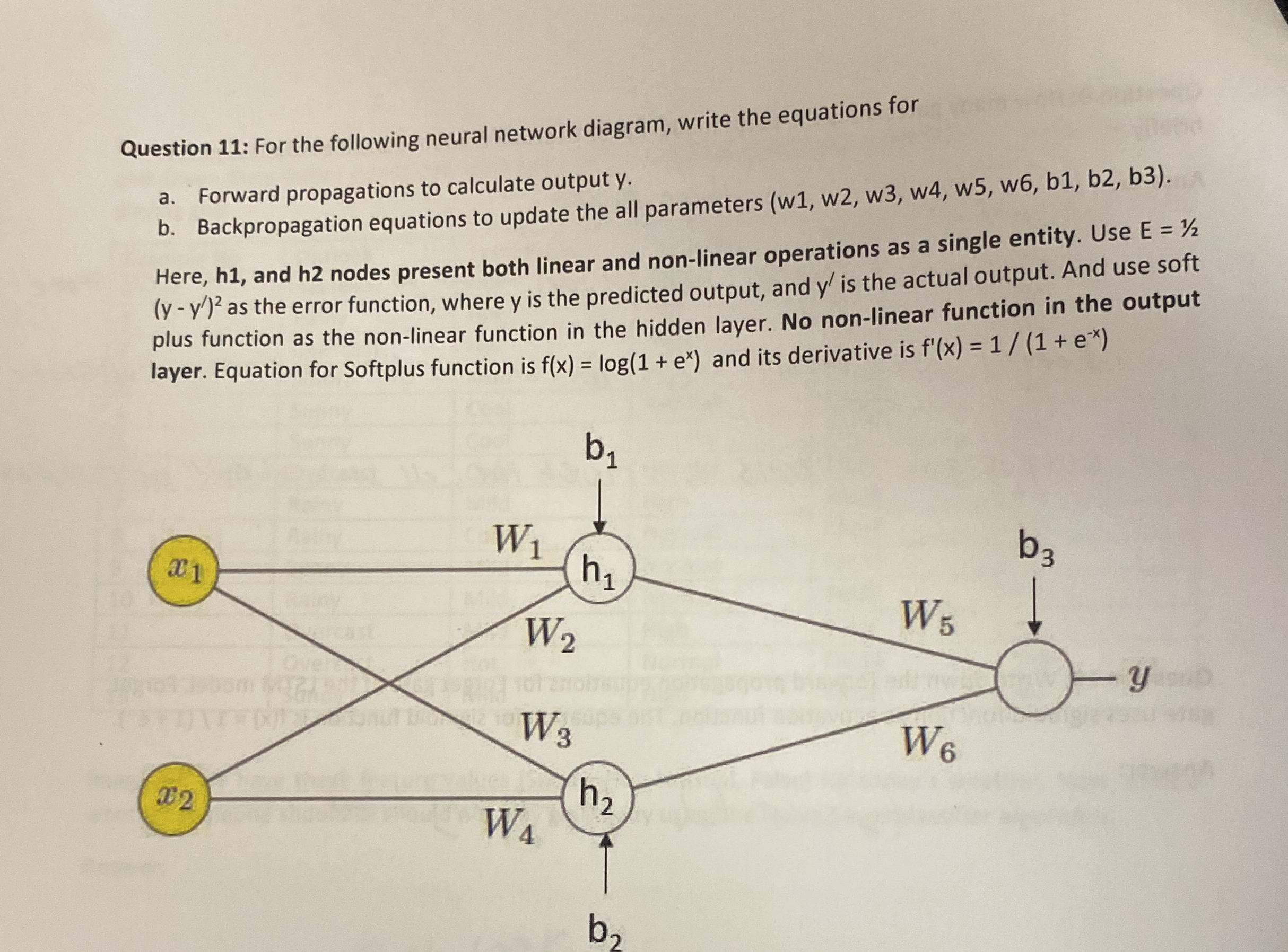 Question 1 1 : For the following neural network
