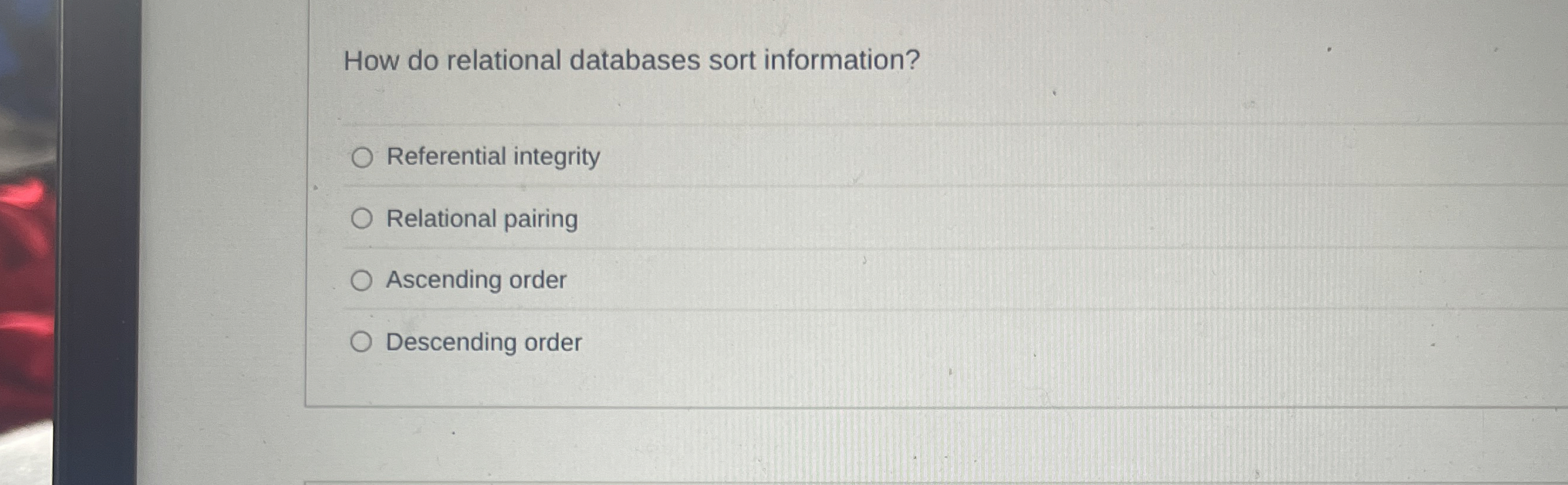 How do relational databases sort information?