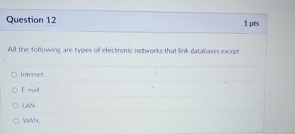 Question 1 2 1 pts All the following are types of