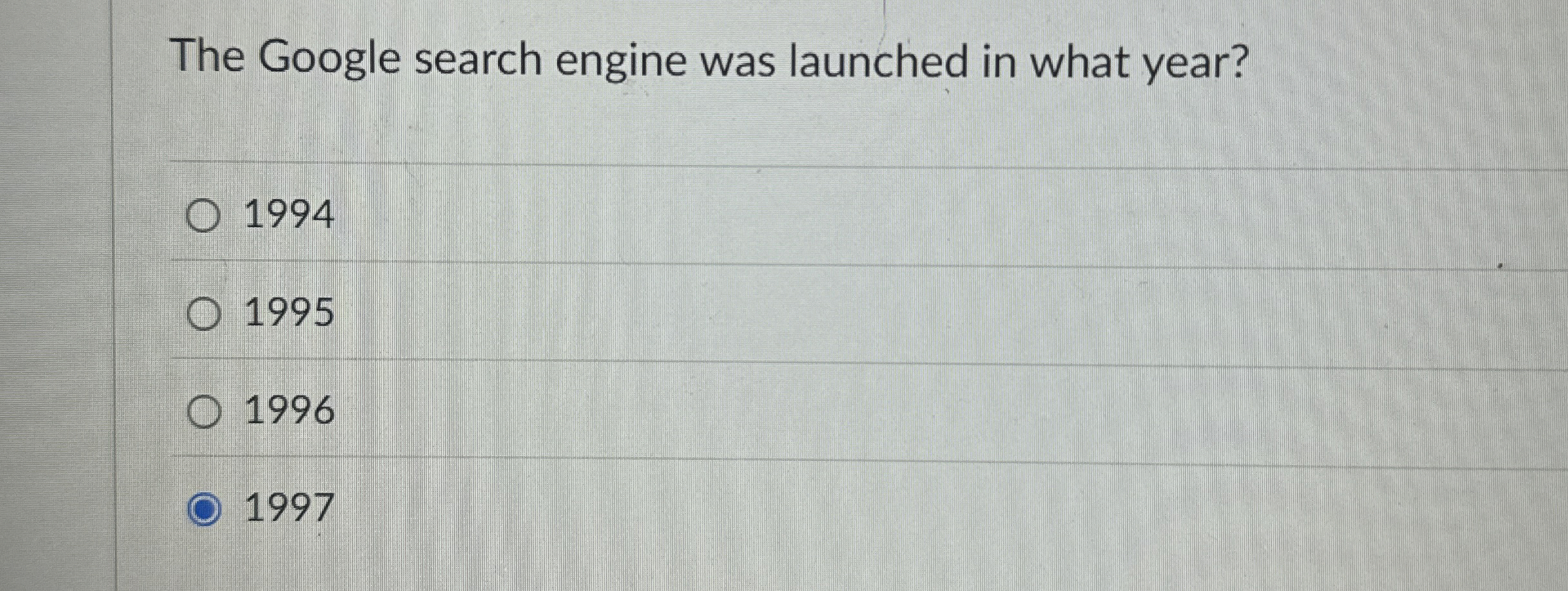The Google search engine was launched in what