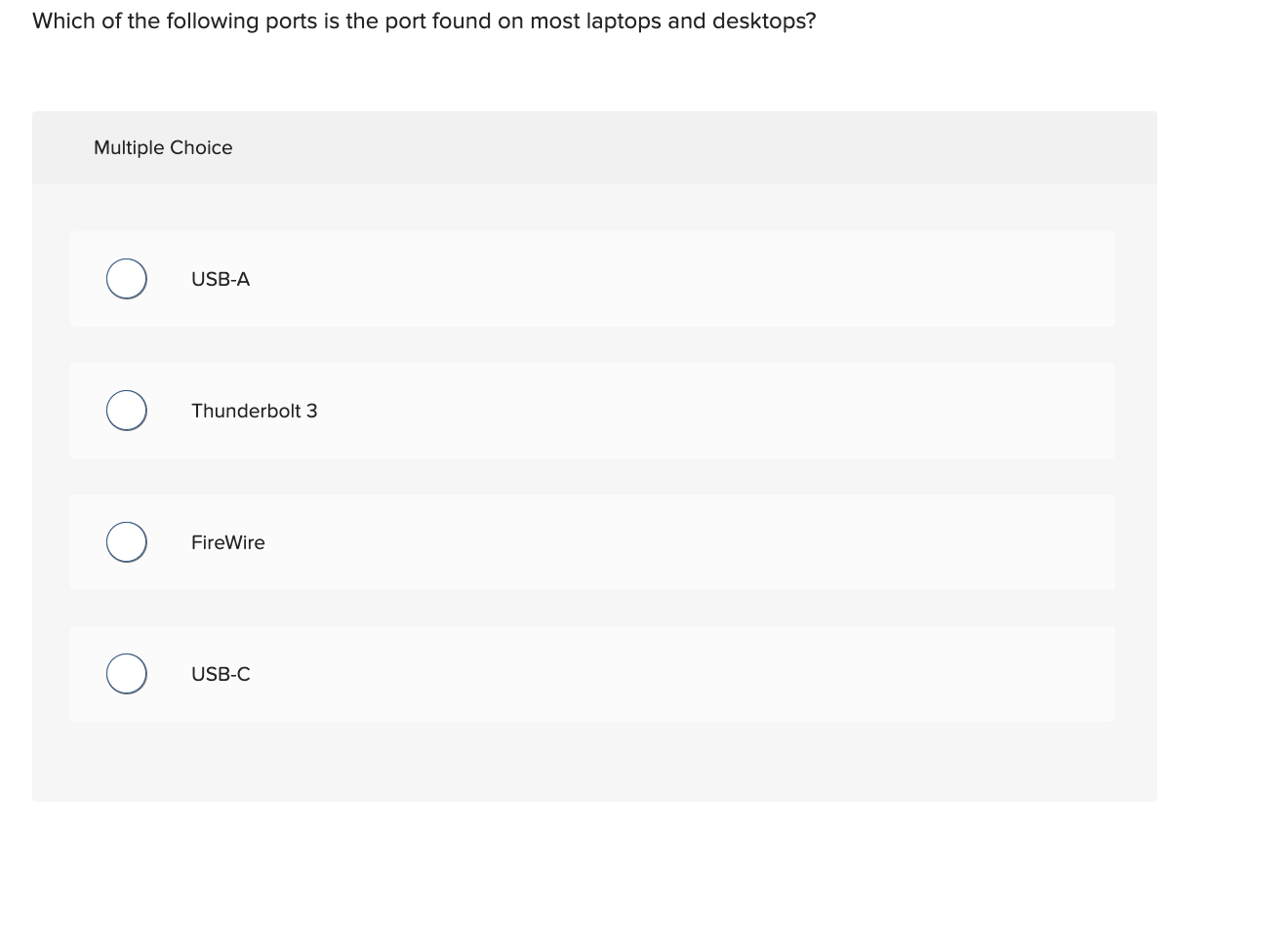 Which of the following ports is the port found on