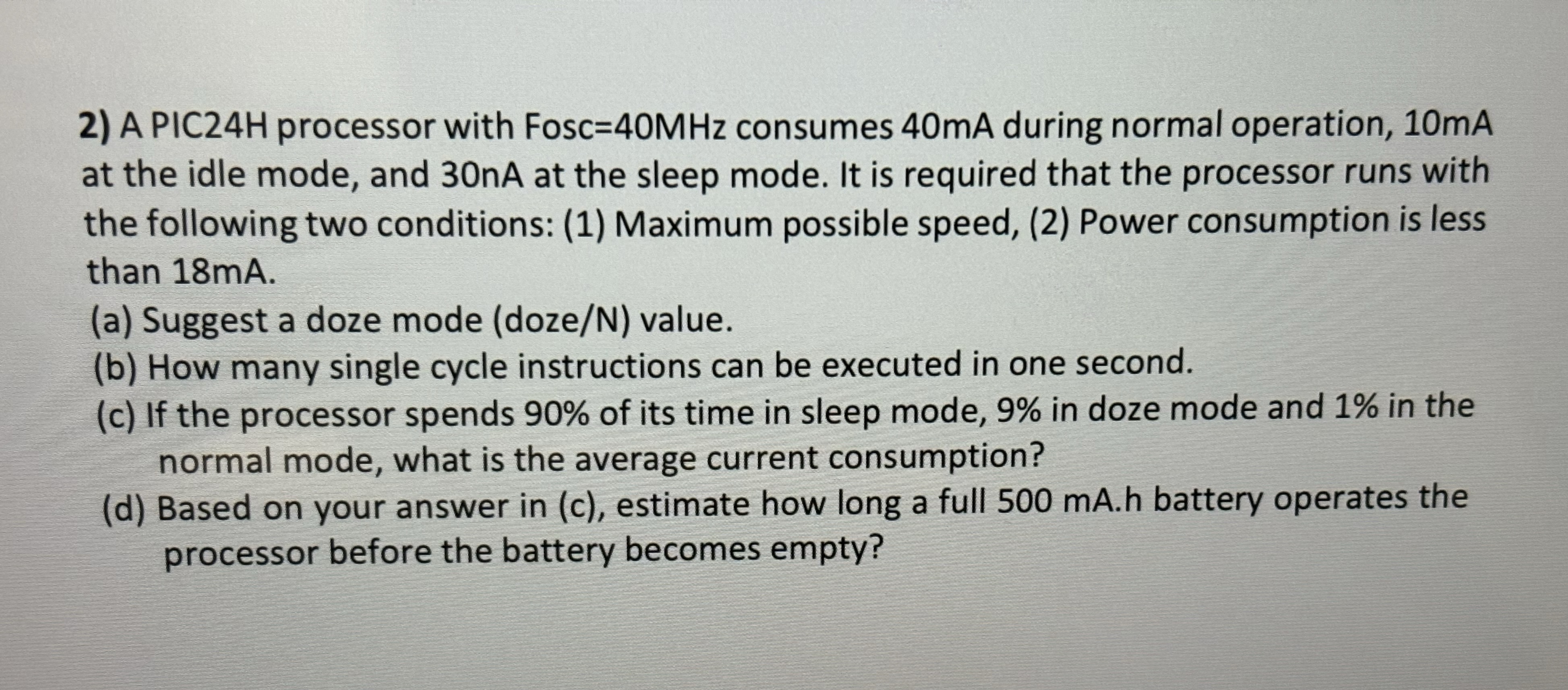 A PIC 2 4 H processor with Fosc = 4 0 M H z