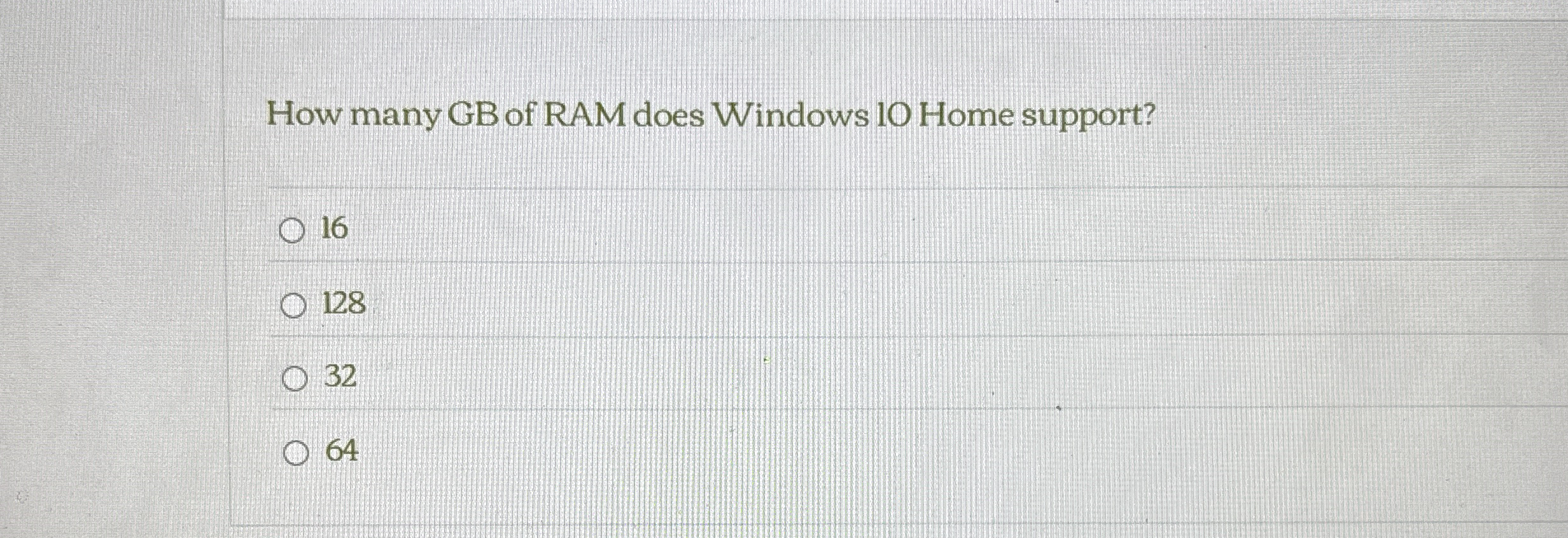 How many GB of RAM does Windows 1 0 Home support?