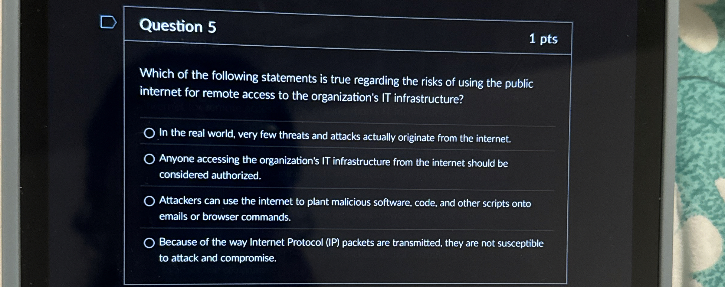 Question 5 1 pts Which of the following