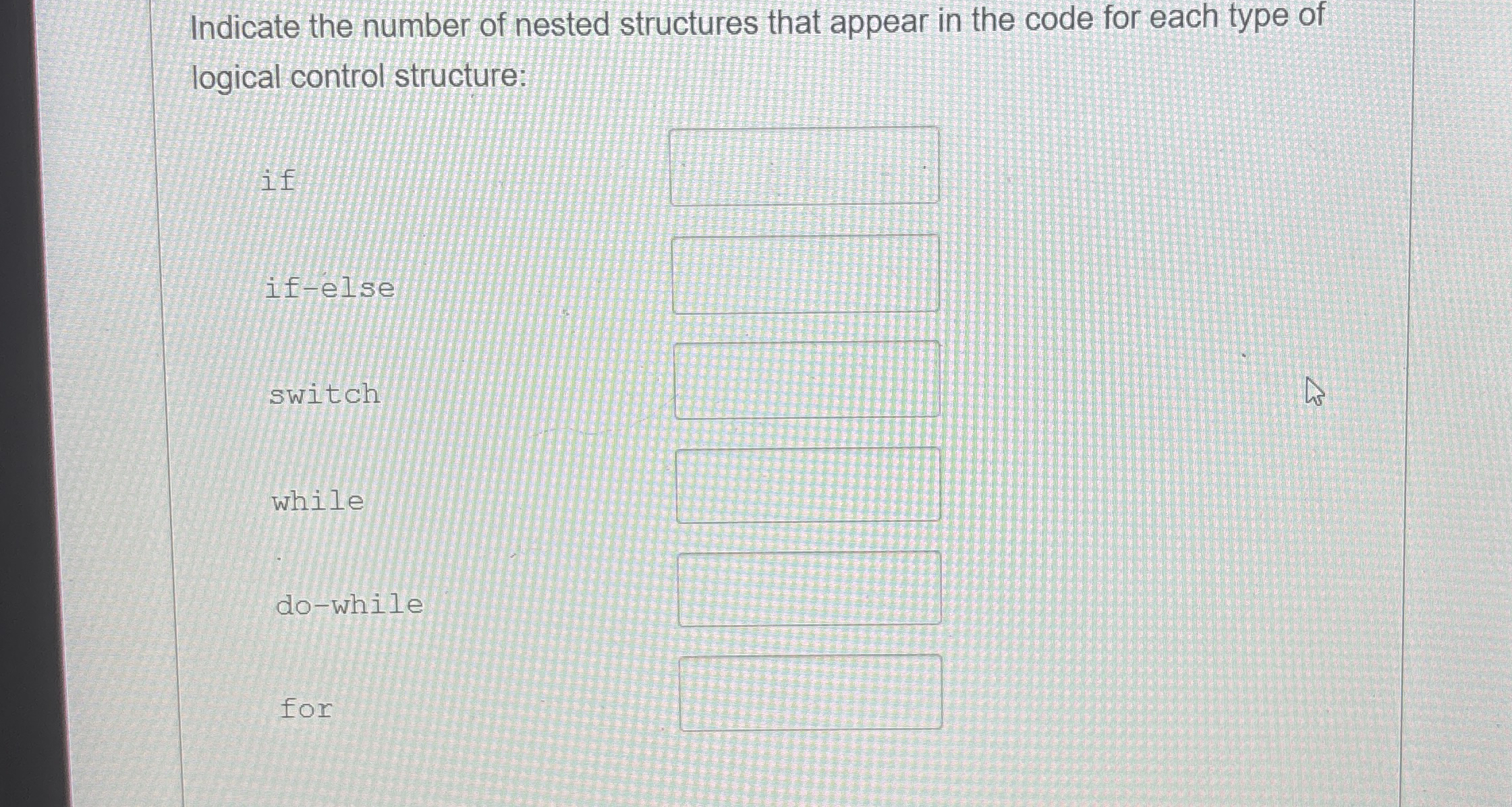 Indicate the number of nested structures that